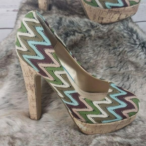 Diba Girls Chevron Print High Heel Cork Heels Size 6.5 Medium - Picture 4 of 8